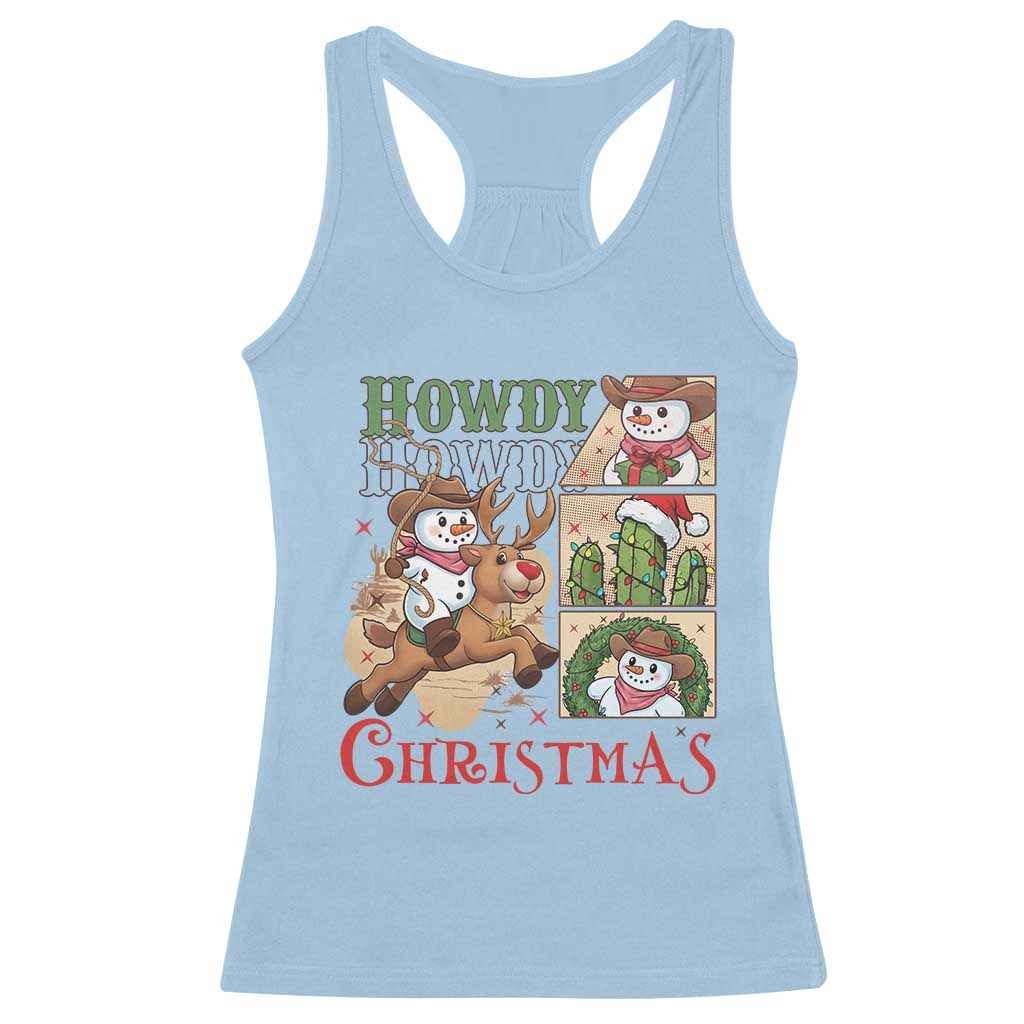 Funny Snowman Cowboy Howdy Christmas Racerback Tank Top Western Holiday Gift TS12 Light Blue Print Your Wear