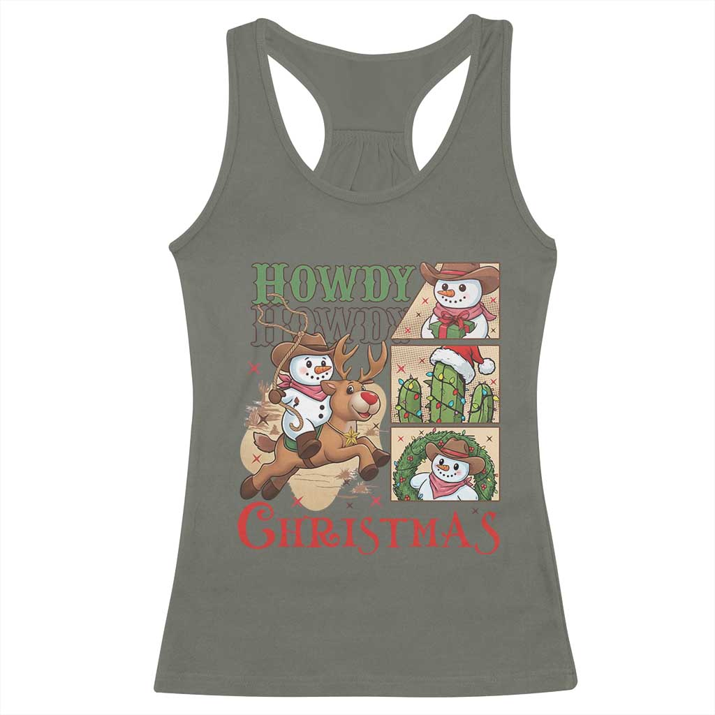 Funny Snowman Cowboy Howdy Christmas Racerback Tank Top Western Holiday Gift TS12 Military Green Print Your Wear
