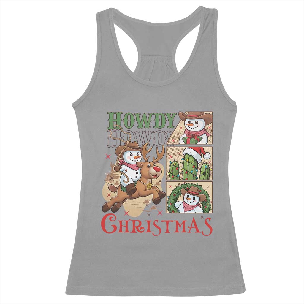 Funny Snowman Cowboy Howdy Christmas Racerback Tank Top Western Holiday Gift TS12 Sport Gray Print Your Wear