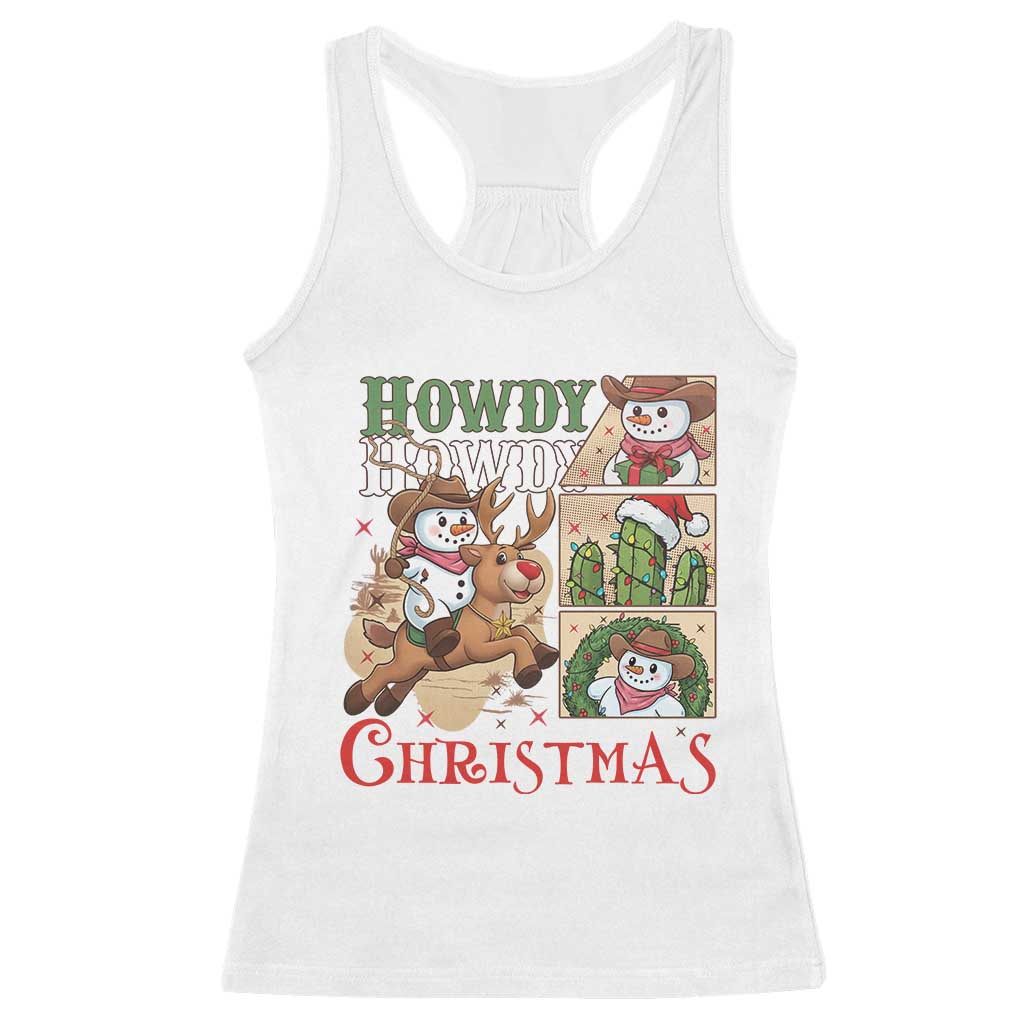 Funny Snowman Cowboy Howdy Christmas Racerback Tank Top Western Holiday Gift TS12 White Print Your Wear