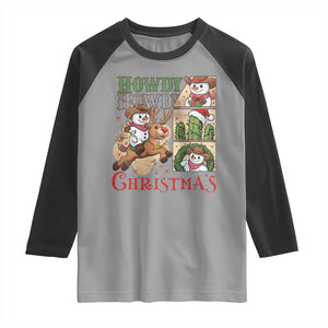 Funny Snowman Cowboy Howdy Christmas Raglan Shirt Western Holiday Gift TS12 Sport Gray Black Print Your Wear