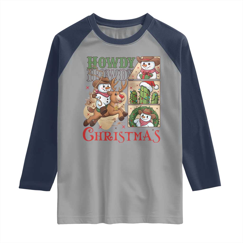 Funny Snowman Cowboy Howdy Christmas Raglan Shirt Western Holiday Gift TS12 Sport Gray Navy Print Your Wear