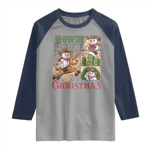 Funny Snowman Cowboy Howdy Christmas Raglan Shirt Western Holiday Gift TS12 Sport Gray Navy Print Your Wear