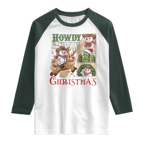 Funny Snowman Cowboy Howdy Christmas Raglan Shirt Western Holiday Gift TS12 White Dark Forest Green Print Your Wear