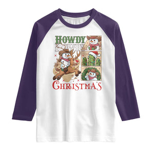 Funny Snowman Cowboy Howdy Christmas Raglan Shirt Western Holiday Gift TS12 White Purple Print Your Wear