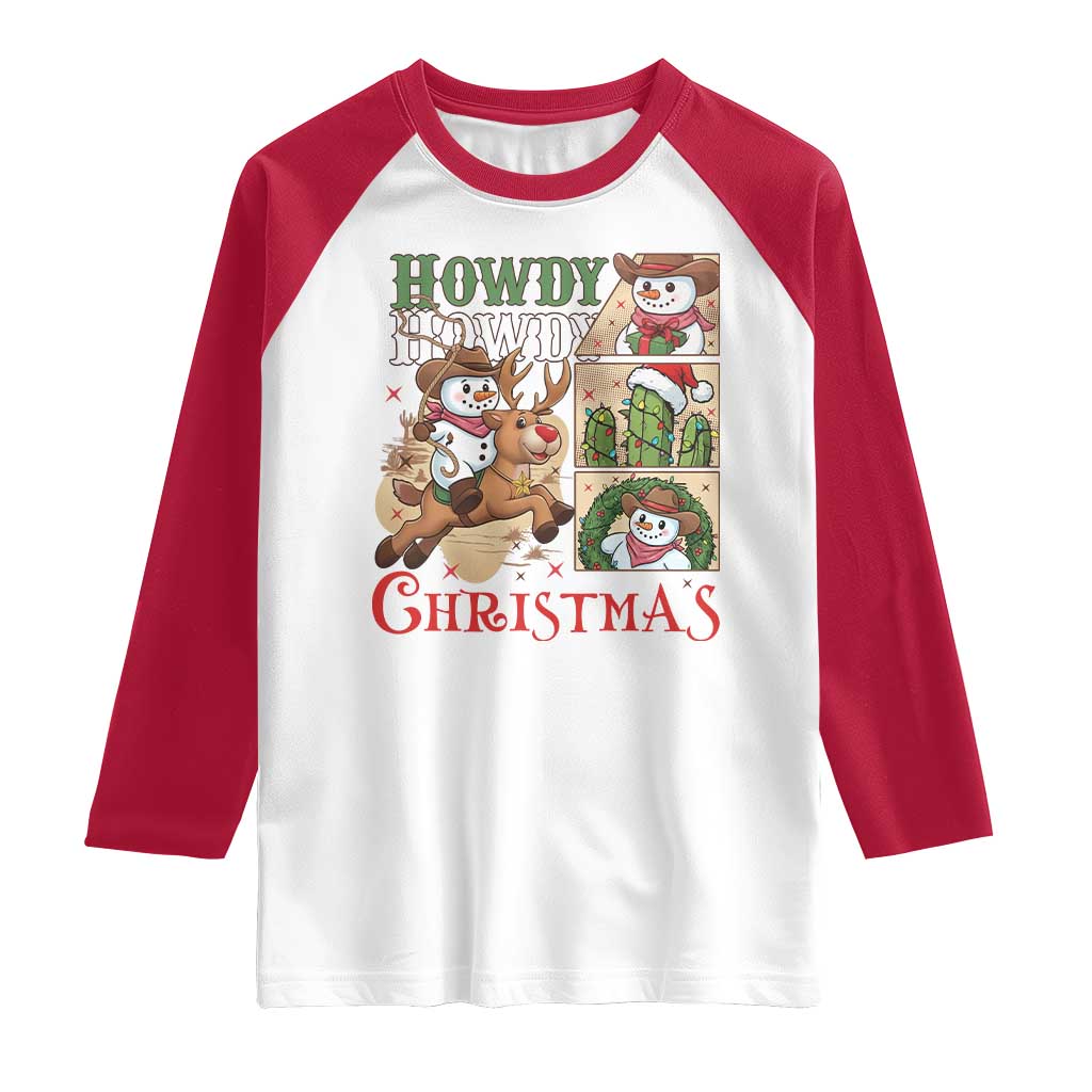 Funny Snowman Cowboy Howdy Christmas Raglan Shirt Western Holiday Gift TS12 White Red Print Your Wear