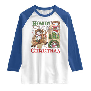 Funny Snowman Cowboy Howdy Christmas Raglan Shirt Western Holiday Gift TS12 White Royal Print Your Wear