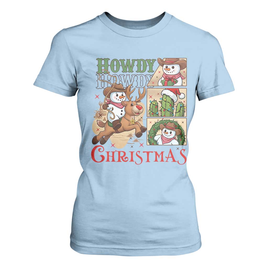 Funny Snowman Cowboy Howdy Christmas T Shirt For Women Western Holiday Gift TS12 Light Blue Print Your Wear