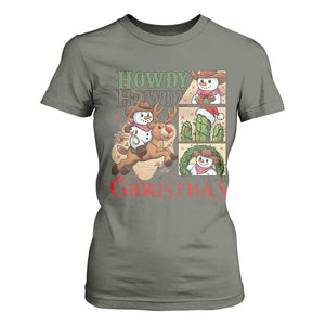 Funny Snowman Cowboy Howdy Christmas T Shirt For Women Western Holiday Gift TS12 Military Green Print Your Wear