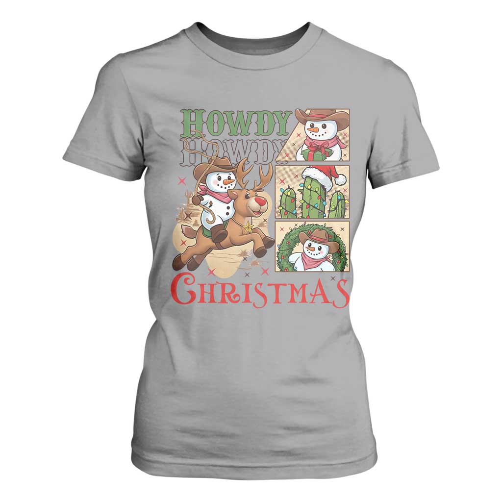 Funny Snowman Cowboy Howdy Christmas T Shirt For Women Western Holiday Gift TS12 Sport Gray Print Your Wear