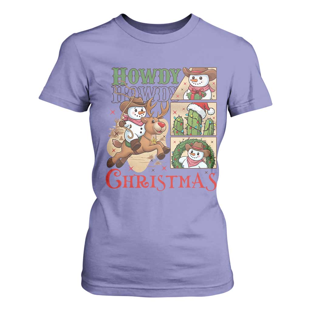 Funny Snowman Cowboy Howdy Christmas T Shirt For Women Western Holiday Gift TS12 Violet Print Your Wear