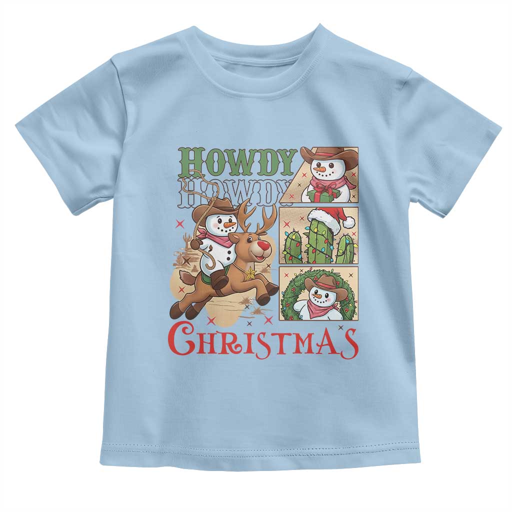 Funny Snowman Cowboy Howdy Christmas Toddler T Shirt Western Holiday Gift TS12 Light Blue Print Your Wear