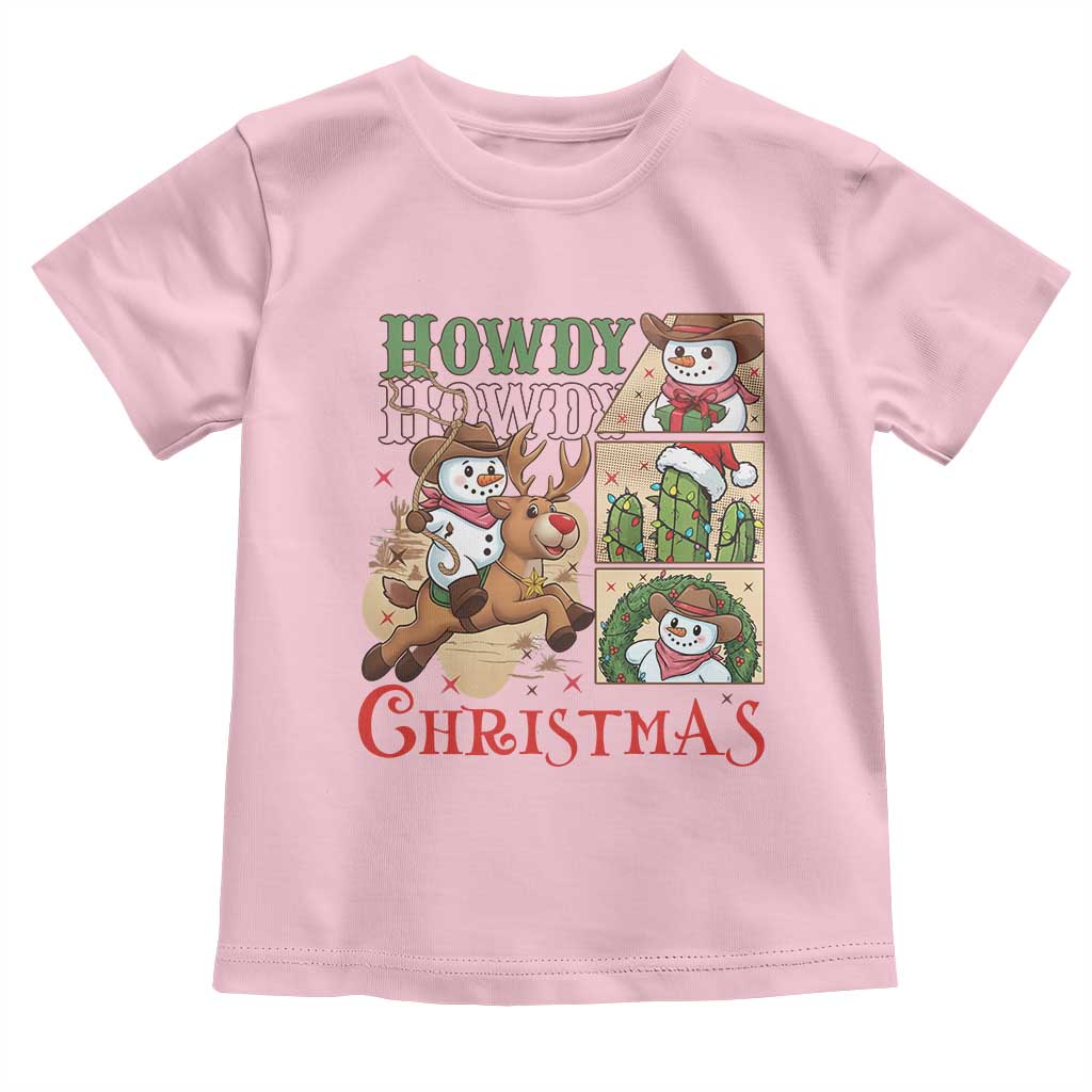 Funny Snowman Cowboy Howdy Christmas Toddler T Shirt Western Holiday Gift TS12 Light Pink Print Your Wear