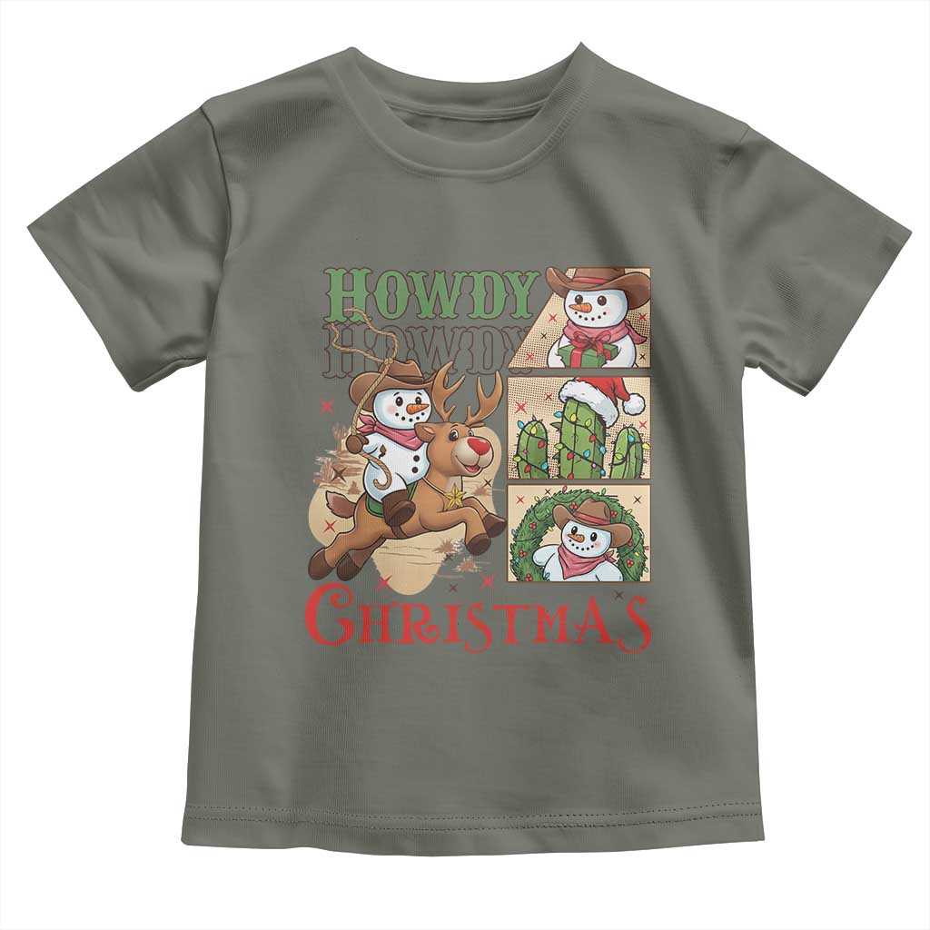 Funny Snowman Cowboy Howdy Christmas Toddler T Shirt Western Holiday Gift TS12 Military Green Print Your Wear