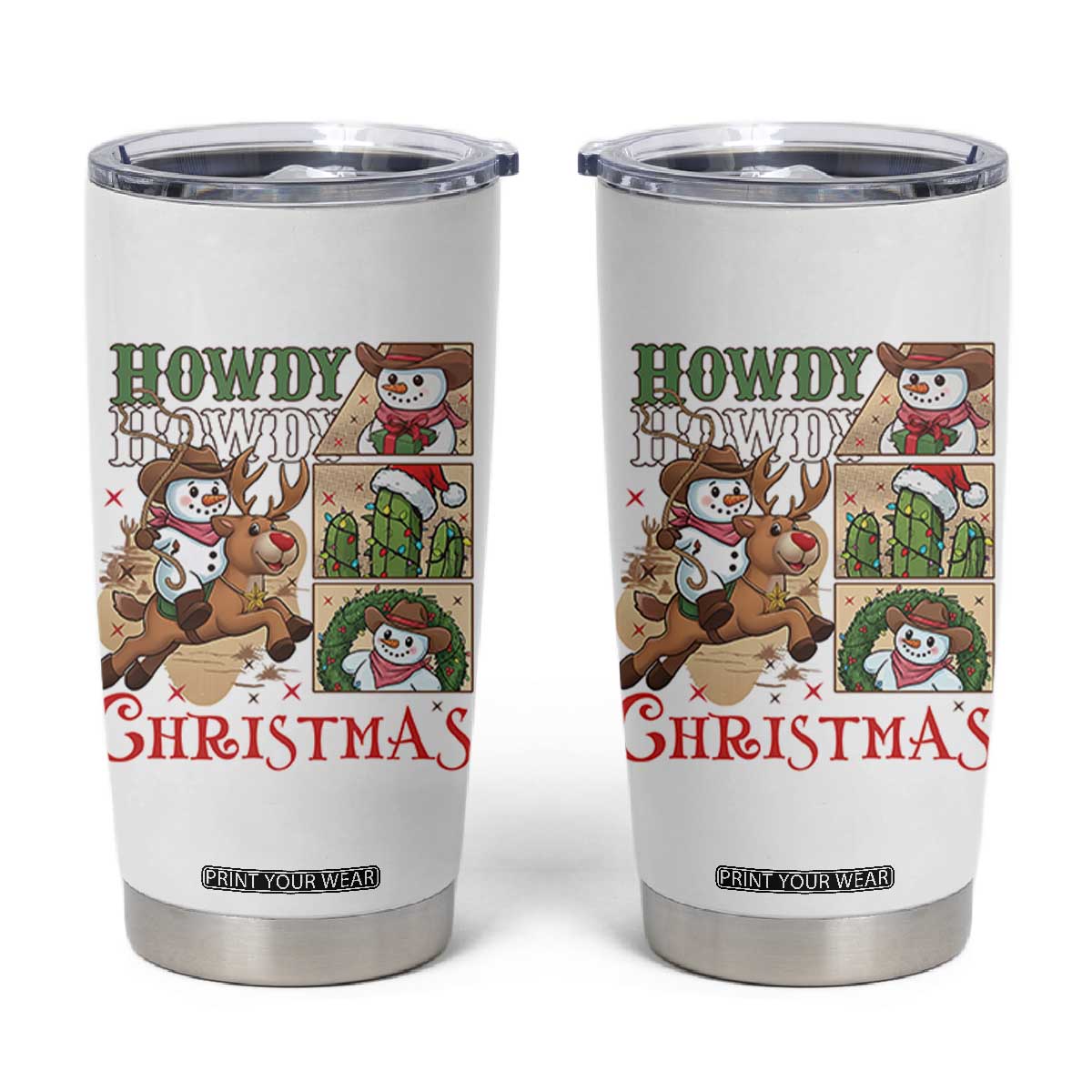 Funny Snowman Cowboy Howdy Christmas Tumbler Cup Western Holiday Gift TS12 White Print Your Wear