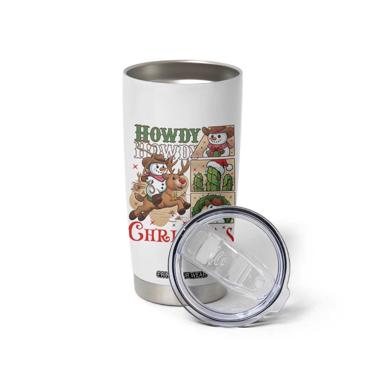 Funny Snowman Cowboy Howdy Christmas Tumbler Cup Western Holiday Gift TS12 Print Your Wear
