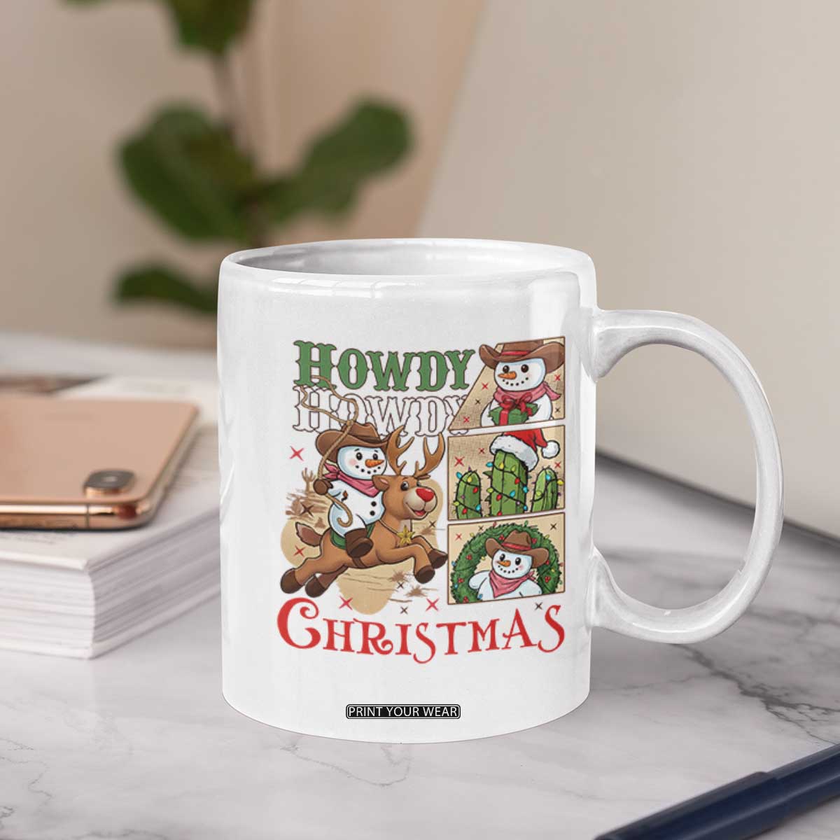 Funny Snowman Cowboy Howdy Christmas Coffee Mug Western Holiday Gift TS12 Print Your Wear
