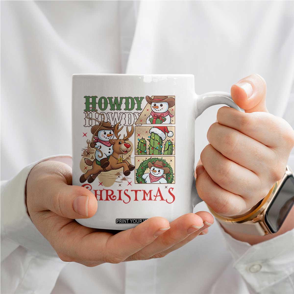 Funny Snowman Cowboy Howdy Christmas Coffee Mug Western Holiday Gift TS12 Print Your Wear