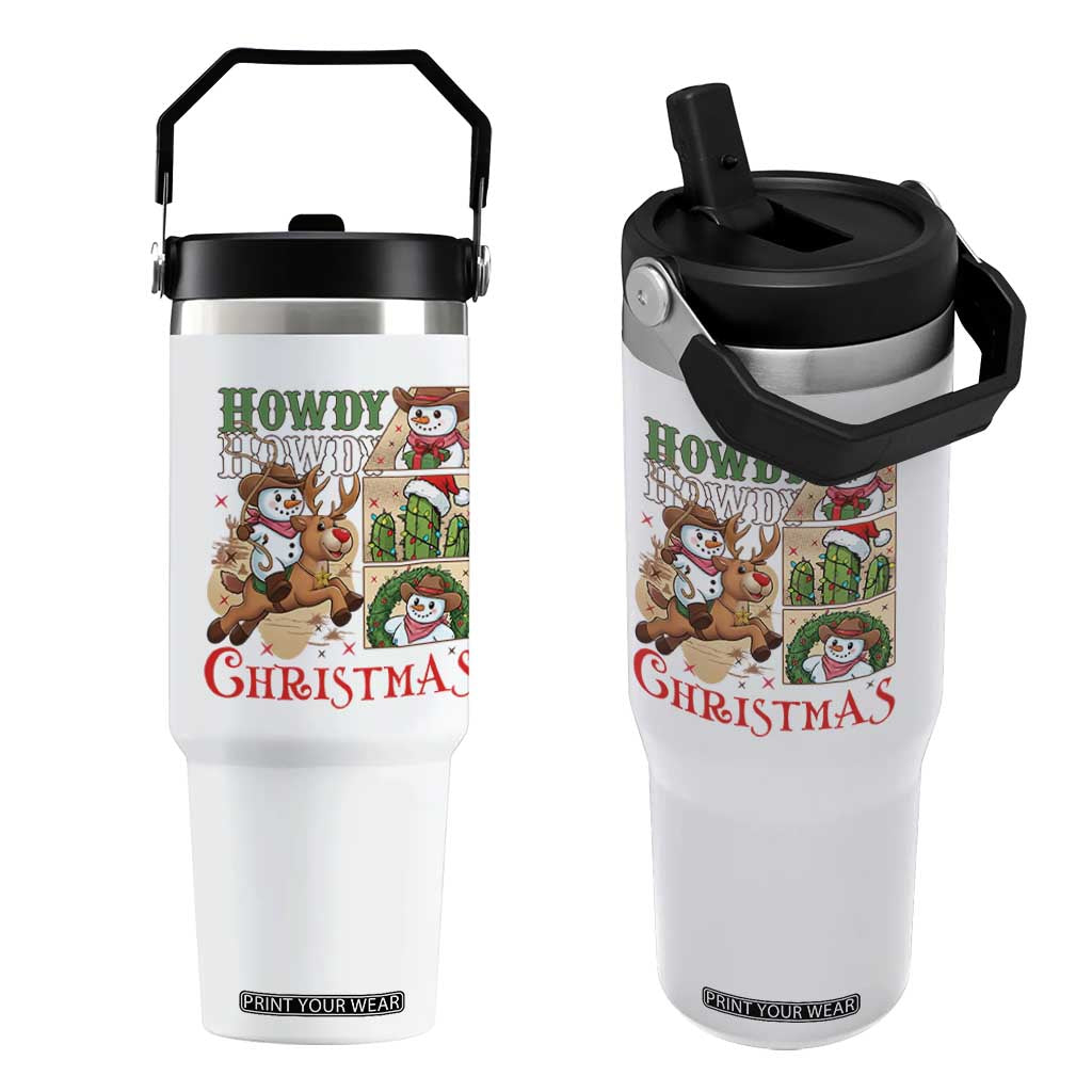 Funny Snowman Cowboy Howdy Christmas Flip Straw Tumbler Western Holiday Gift TS12 One Size: 30 oz White Print Your Wear
