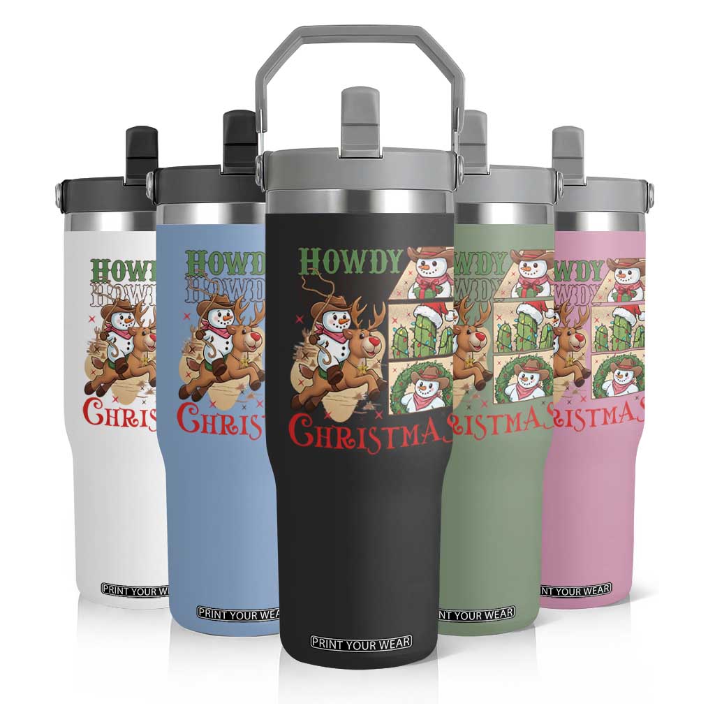 Funny Snowman Cowboy Howdy Christmas Flip Straw Tumbler Western Holiday Gift TS12 Print Your Wear