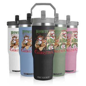 Funny Snowman Cowboy Howdy Christmas Flip Straw Tumbler Western Holiday Gift TS12 Print Your Wear