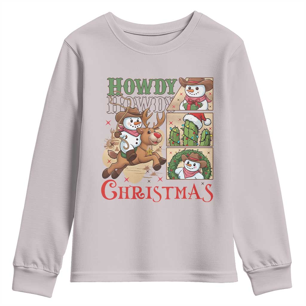 Funny Snowman Cowboy Howdy Christmas Youth Sweatshirt Western Holiday Gift TS12 Ice Gray Print Your Wear