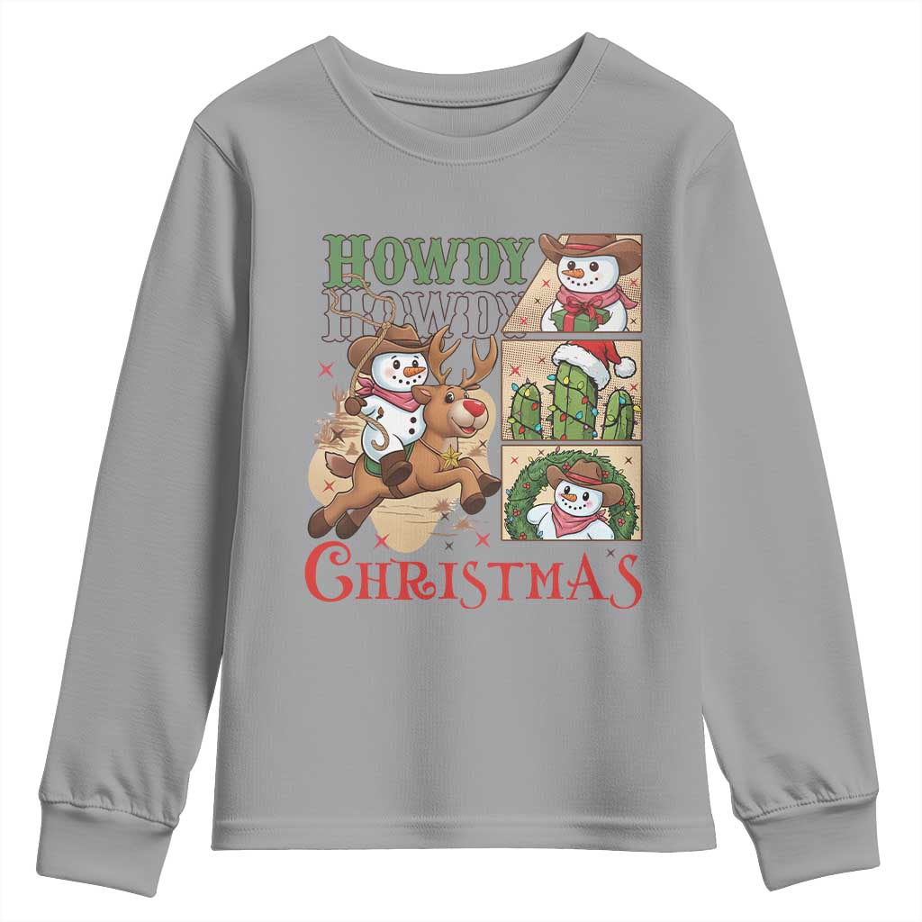 Funny Snowman Cowboy Howdy Christmas Youth Sweatshirt Western Holiday Gift TS12 Sport Gray Print Your Wear