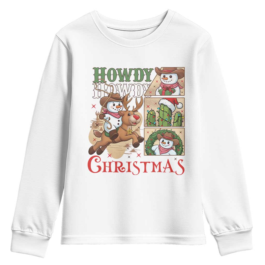 Funny Snowman Cowboy Howdy Christmas Youth Sweatshirt Western Holiday Gift TS12 White Print Your Wear