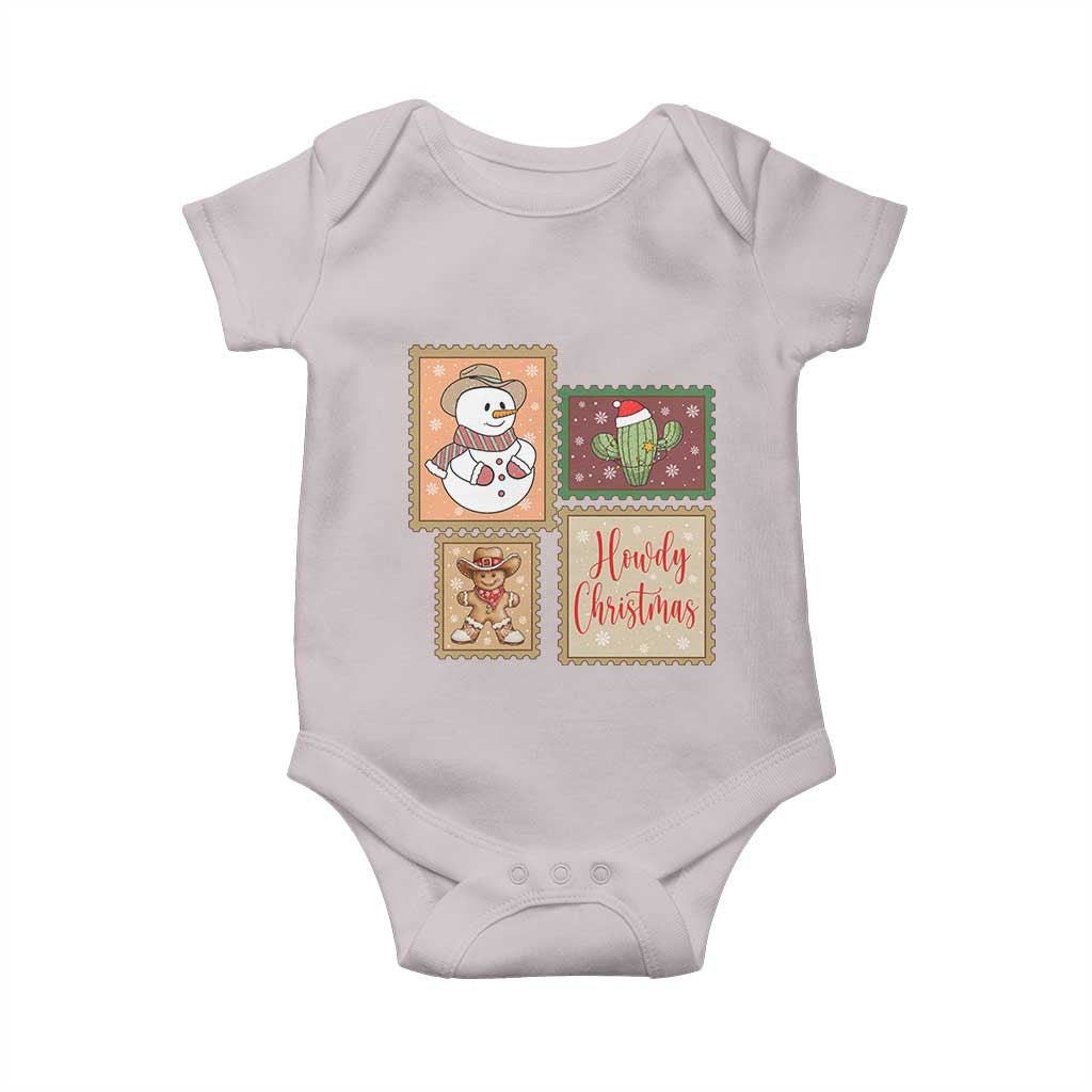 Howdy Christmas Postage Stamp Baby Onesie Western Life Holiday Gift TS12 Ice Gray Print Your Wear