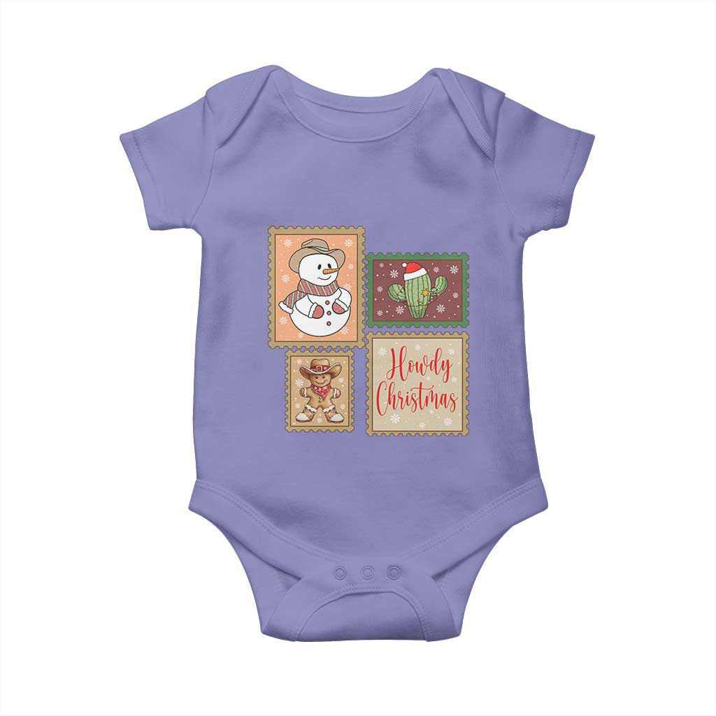 Howdy Christmas Postage Stamp Baby Onesie Western Life Holiday Gift TS12 Violet Print Your Wear