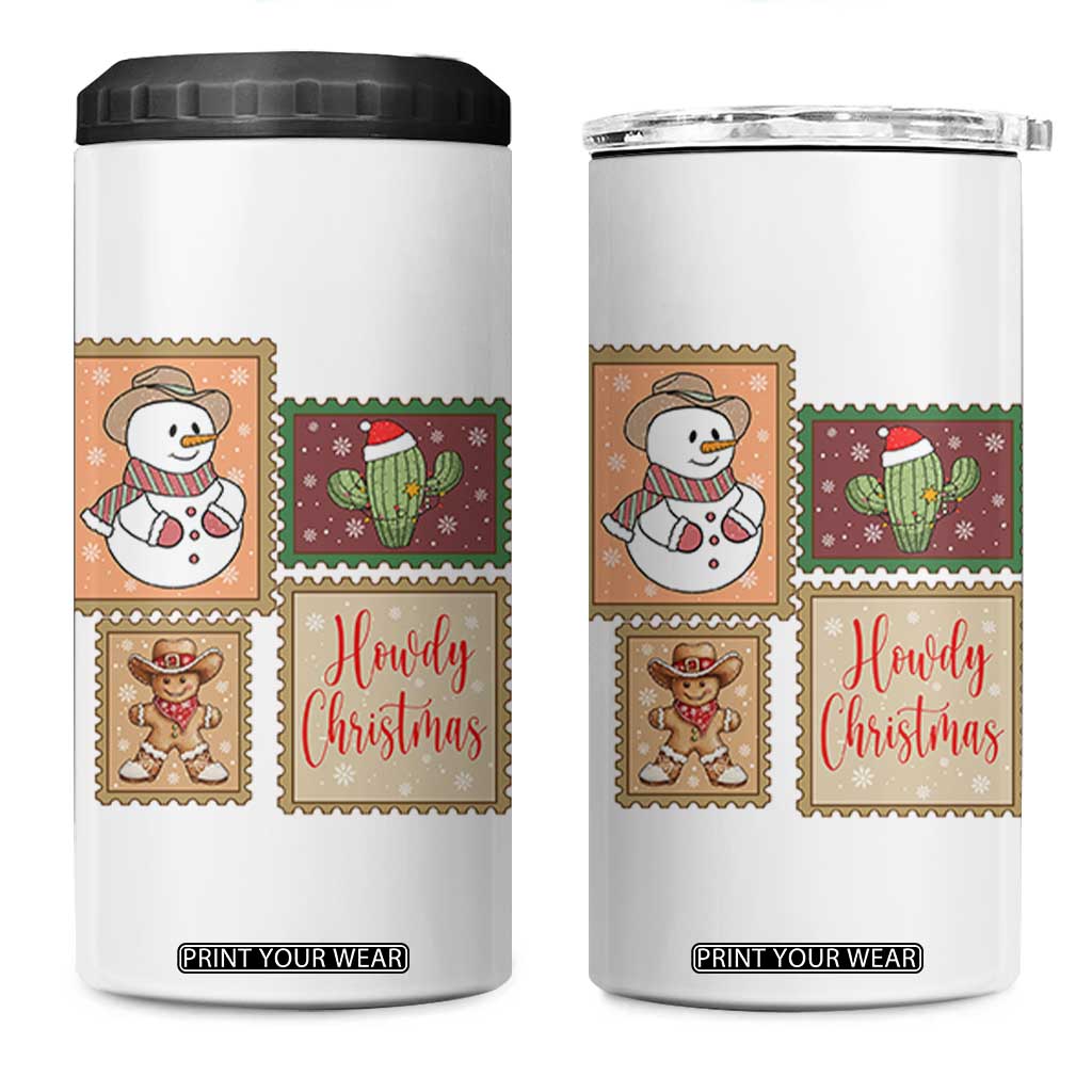 Howdy Christmas Postage Stamp 4 in 1 Can Cooler Tumbler Western Life Holiday Gift TS12 One Size: 16 oz White Print Your Wear