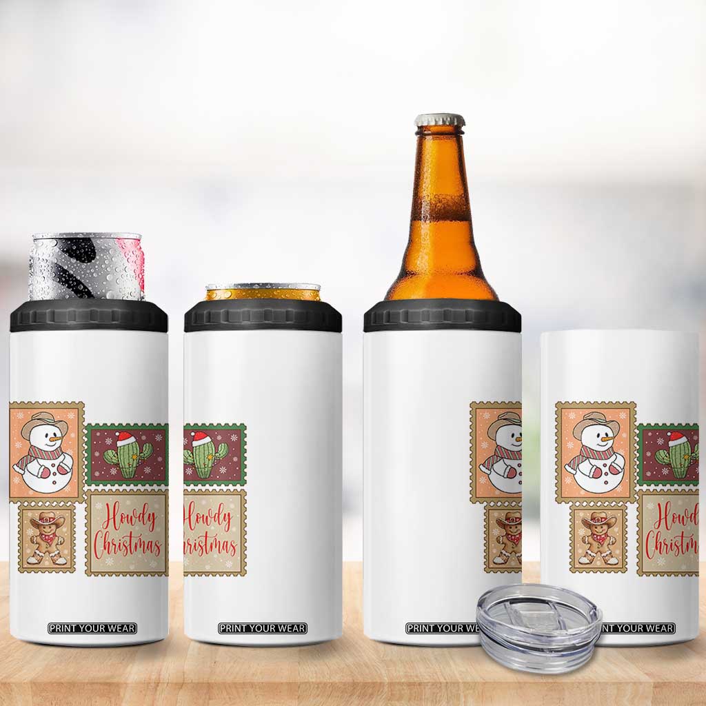 Howdy Christmas Postage Stamp 4 in 1 Can Cooler Tumbler Western Life Holiday Gift TS12 Print Your Wear