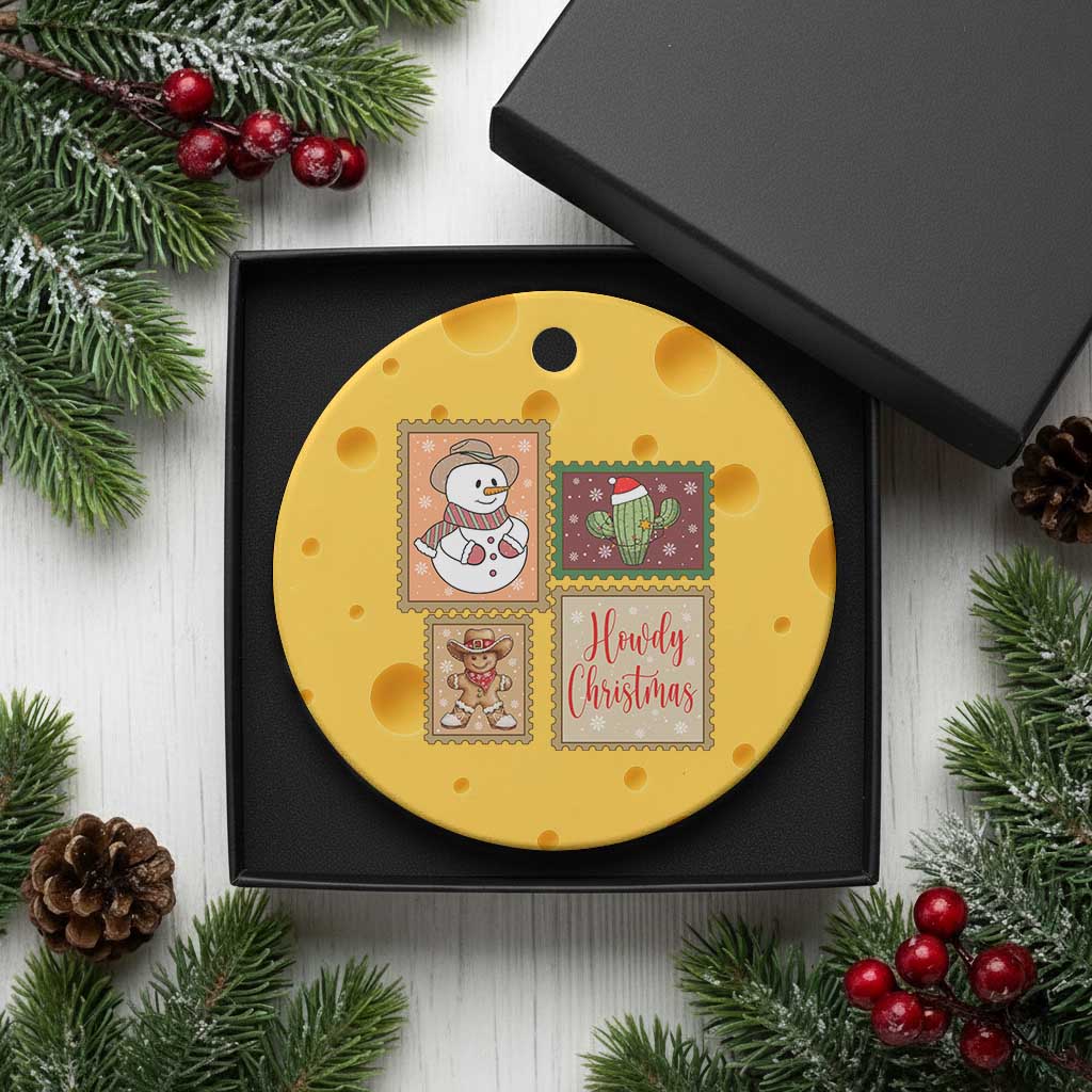 Howdy Christmas Postage Stamp Ceramic Ornament Western Life Holiday Gift TS12 1pc Yellow Cheese Print Your Wear