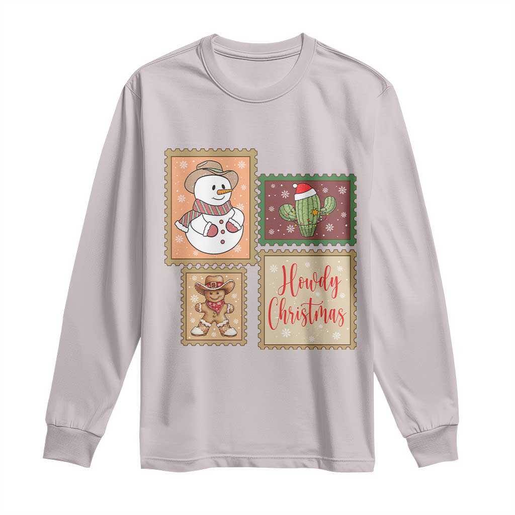 Howdy Christmas Postage Stamp Long Sleeve Shirt Western Life Holiday Gift TS12 Ice Gray Print Your Wear
