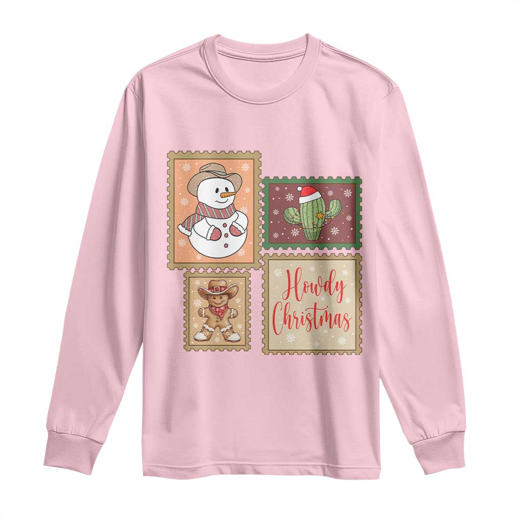 Howdy Christmas Postage Stamp Long Sleeve Shirt Western Life Holiday Gift TS12 Light Pink Print Your Wear