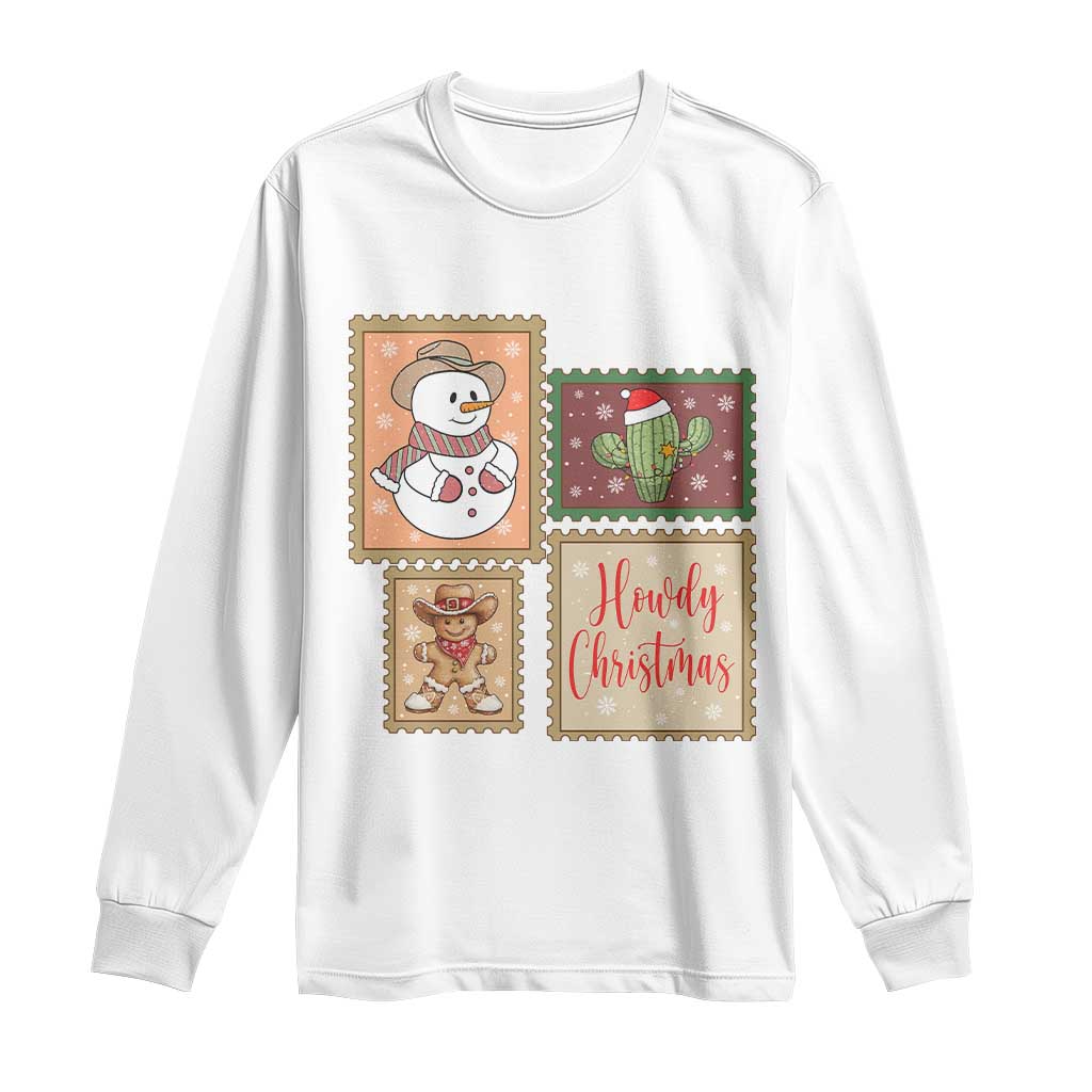 Howdy Christmas Postage Stamp Long Sleeve Shirt Western Life Holiday Gift TS12 White Print Your Wear