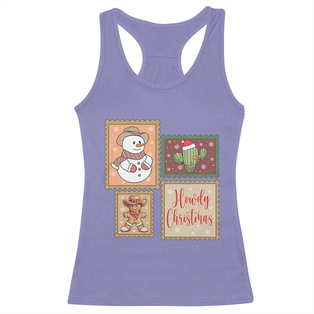 Howdy Christmas Postage Stamp Racerback Tank Top Western Life Holiday Gift TS12 Violet Print Your Wear