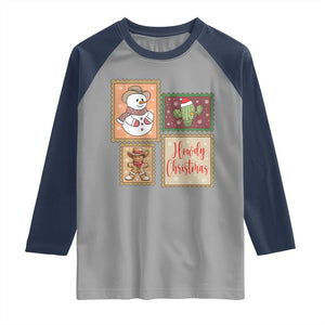 Howdy Christmas Postage Stamp Raglan Shirt Western Life Holiday Gift TS12 Sport Gray Navy Print Your Wear