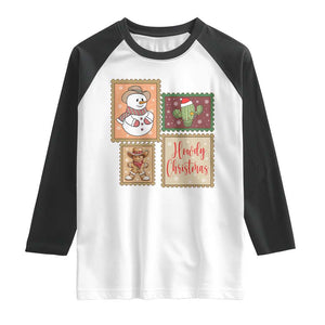 Howdy Christmas Postage Stamp Raglan Shirt Western Life Holiday Gift TS12 White Black Print Your Wear