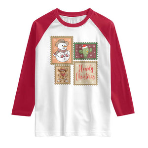 Howdy Christmas Postage Stamp Raglan Shirt Western Life Holiday Gift TS12 White Red Print Your Wear