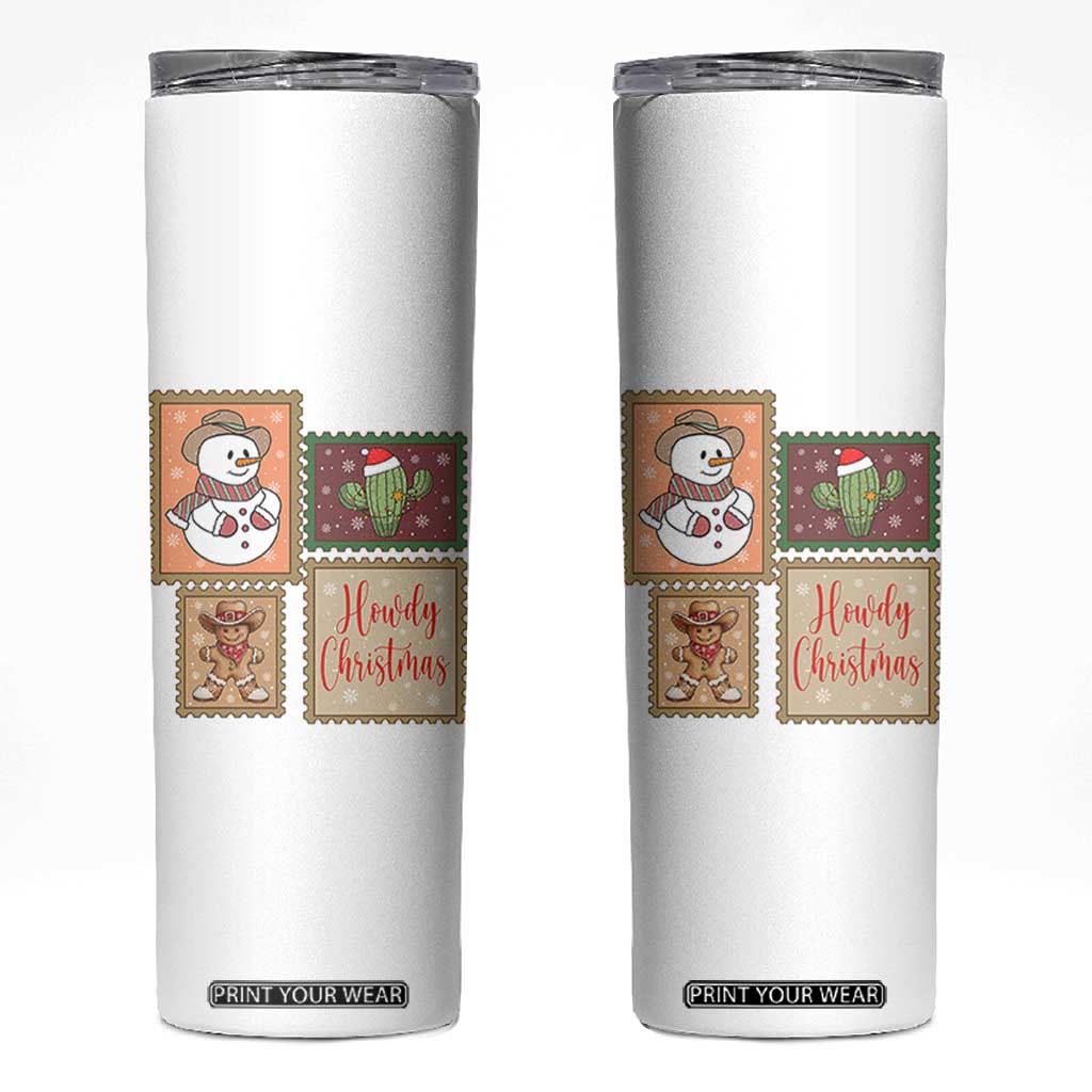 Howdy Christmas Postage Stamp Skinny Tumbler Western Life Holiday Gift TS12 White Print Your Wear