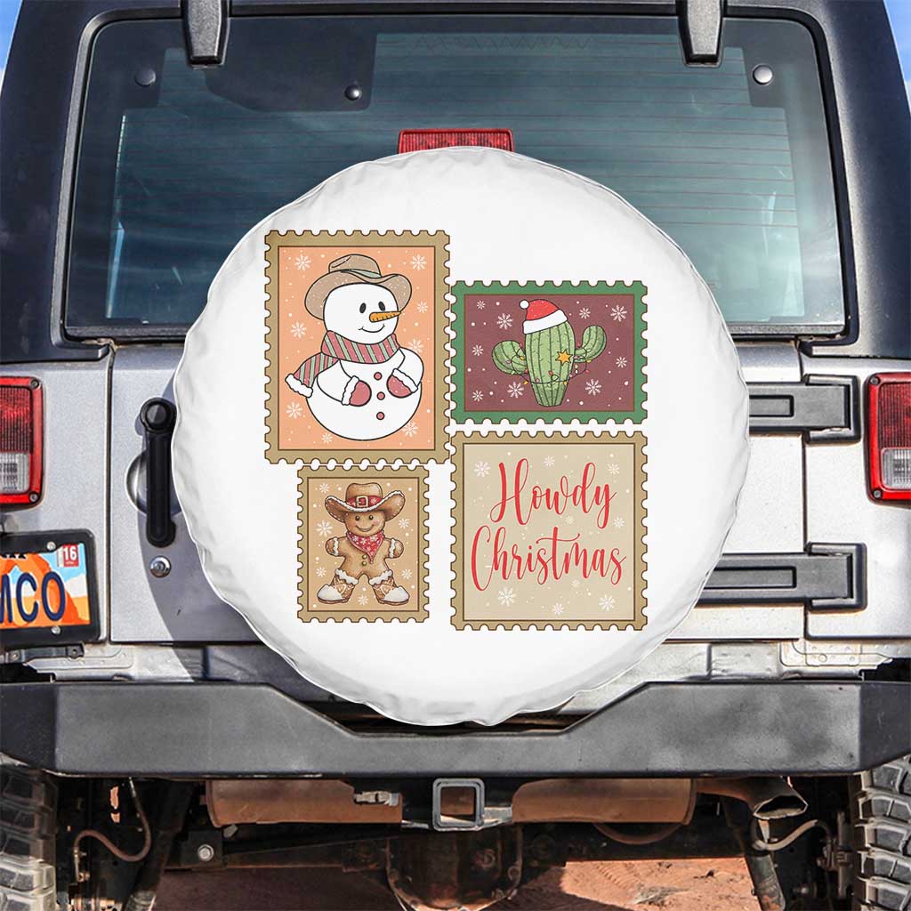 Howdy Christmas Postage Stamp Spare Tire Cover Western Life Holiday Gift TS12 No hole White Print Your Wear