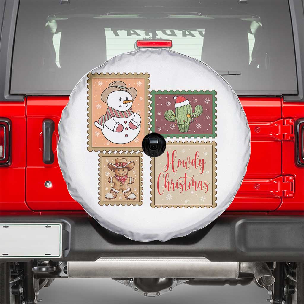 Howdy Christmas Postage Stamp Spare Tire Cover Western Life Holiday Gift TS12 White Print Your Wear