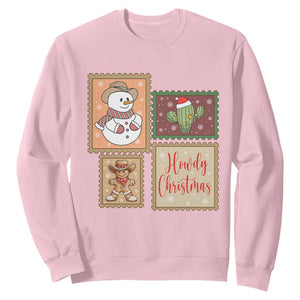 Howdy Christmas Postage Stamp Sweatshirt Western Life Holiday Gift TS12 Light Pink Print Your Wear