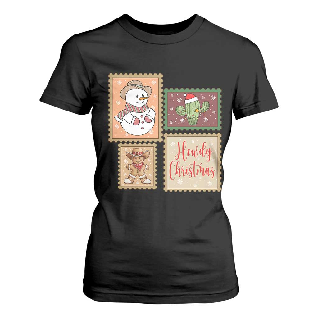 Howdy Christmas Postage Stamp T Shirt For Women Western Life Holiday Gift TS12 Black Print Your Wear