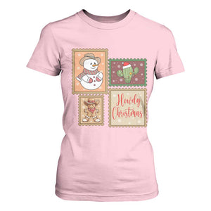 Howdy Christmas Postage Stamp T Shirt For Women Western Life Holiday Gift TS12 Light Pink Print Your Wear