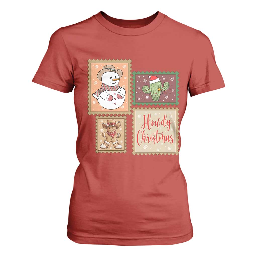Howdy Christmas Postage Stamp T Shirt For Women Western Life Holiday Gift TS12 Red Print Your Wear