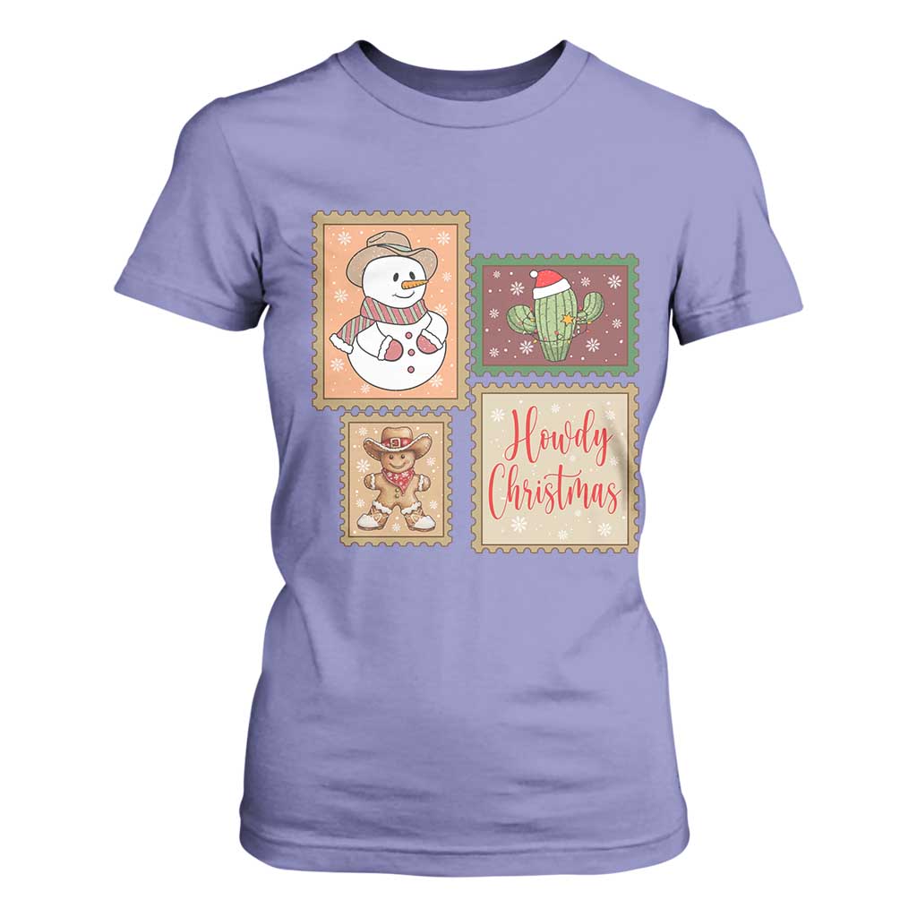Howdy Christmas Postage Stamp T Shirt For Women Western Life Holiday Gift TS12 Violet Print Your Wear