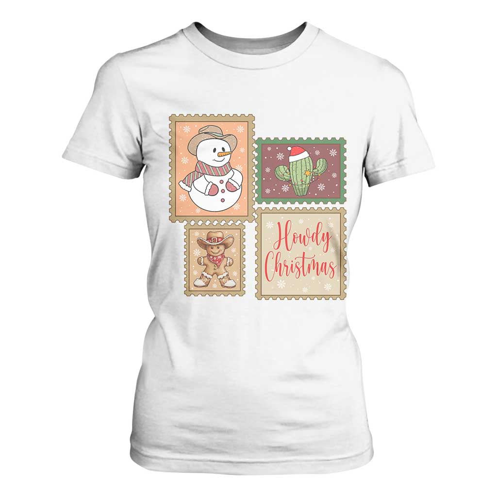 Howdy Christmas Postage Stamp T Shirt For Women Western Life Holiday Gift TS12 White Print Your Wear