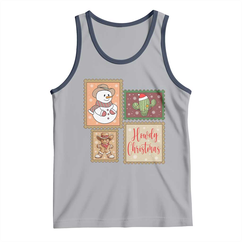 Howdy Christmas Postage Stamp Tank Top Western Life Holiday Gift TS12 Athletic Heather Navy Print Your Wear